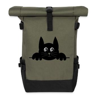 chat noir chat chaton doux cadeau de Noël - Sac à dos roll top - olive/noir - Devant