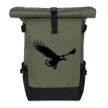 Eleganter Segelflieger Adler auf breiten Schwingen - Rolltop Rucksack - Olive/Schwarz - Vorne