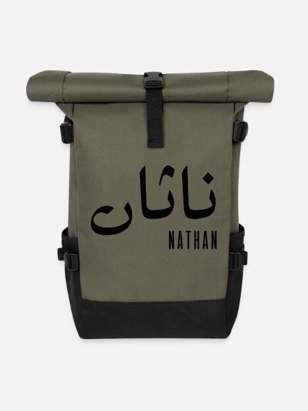 Name Nathan auf Arabisch - Rolltop Rucksack - Olive/Schwarz