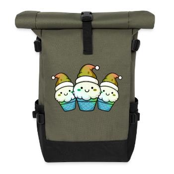 Cream Christmas Comic - Roll Top Backpack - olive/black - Front