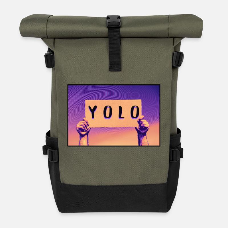 Sign - YOLO - Roll Top Backpack - olive/black