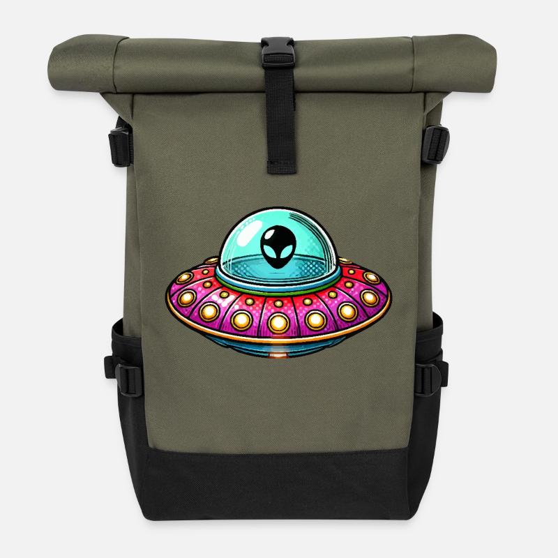 ufo comic - Rolltop Rucksack - Olive/Schwarz