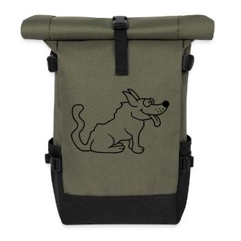 Dear dog sticks out his tongue happily - Roll Top Backpack - olive/black - Front