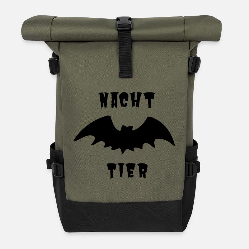 Nachttier_schwarz_1 - Roll Top Backpack - olive/black