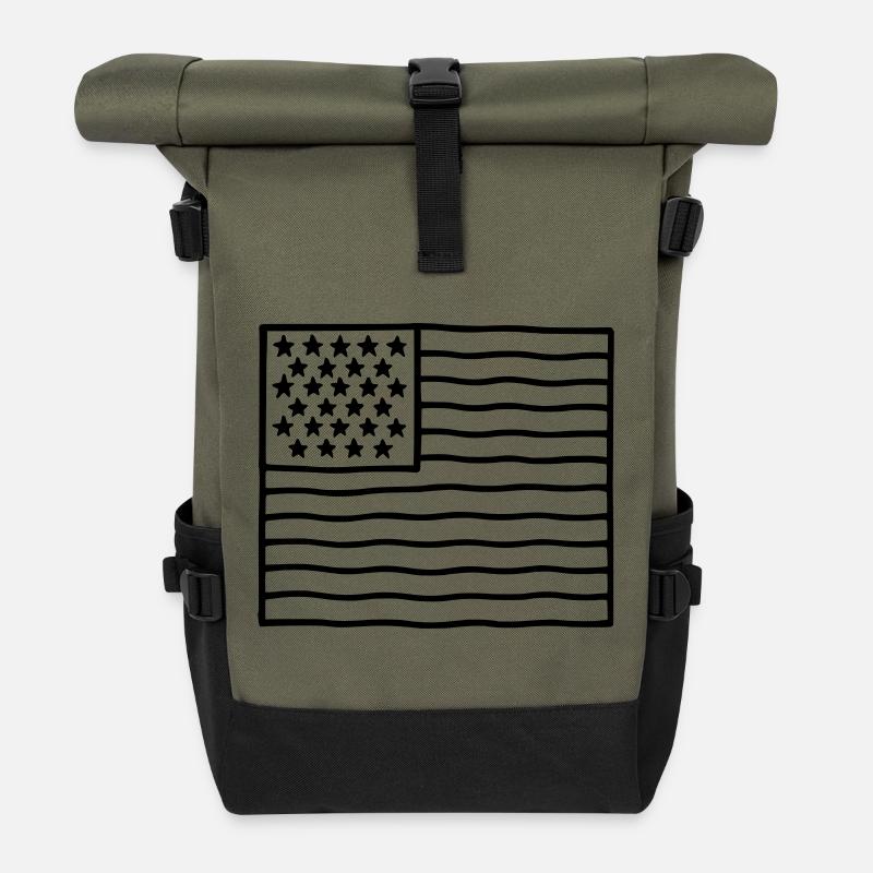 USA Flag - Roll Top Backpack - olive/black