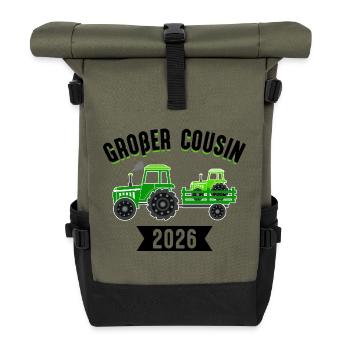 Big Cousin 2026 Pregnancy Baby Announcement - Roll Top Backpack - olive/black - Front