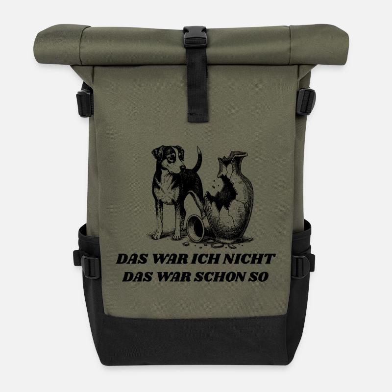 Lustiges Hunde Design – „Das war ich nicht“ - Rolltop Rucksack - Olive/Schwarz