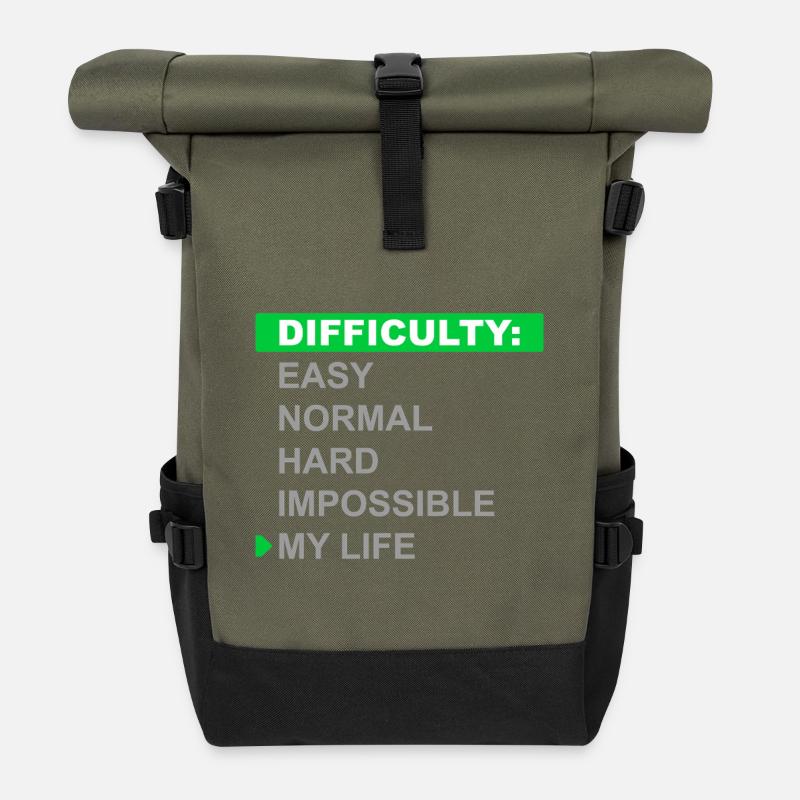 Schwierigkeitsgrad – Mein Leben - Rolltop Rucksack - Olive/Schwarz