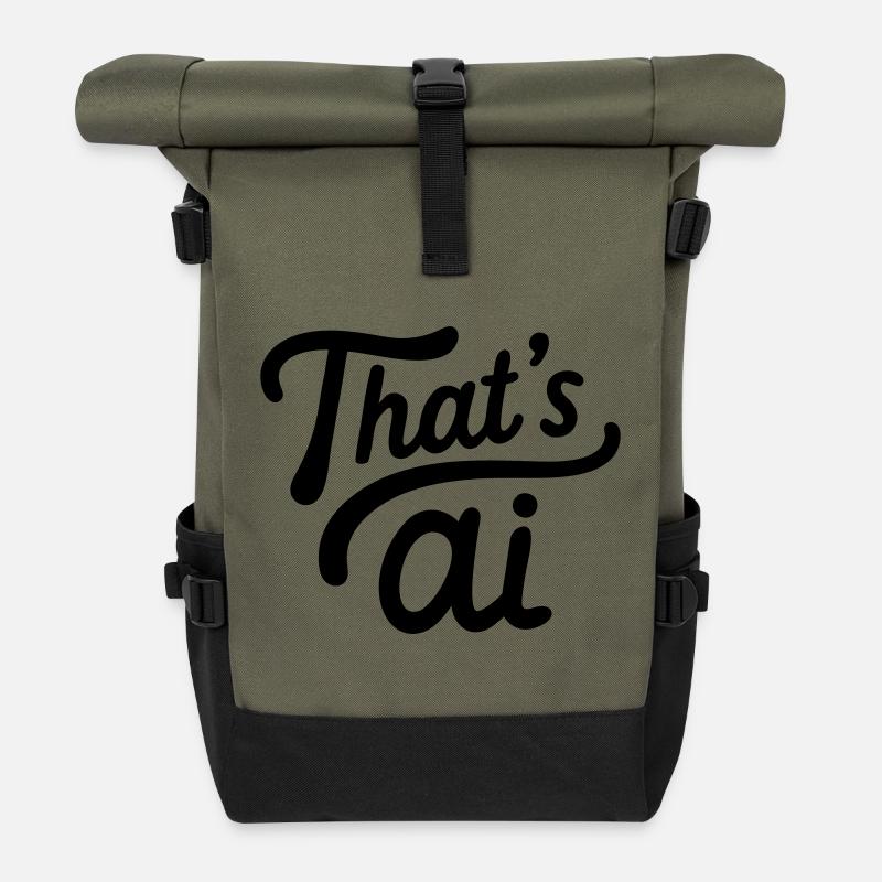 "That's AI" Handwritten Typography - Roll Top Backpack - olive/black