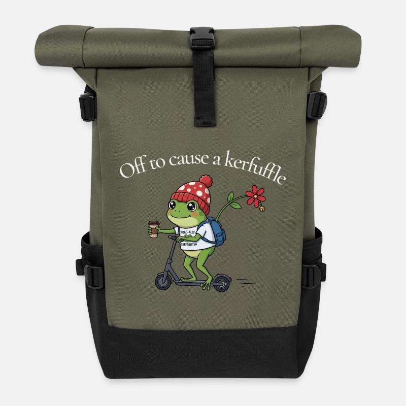 Frog on Tour Coffee Adventure - Roll Top Backpack - olive/black