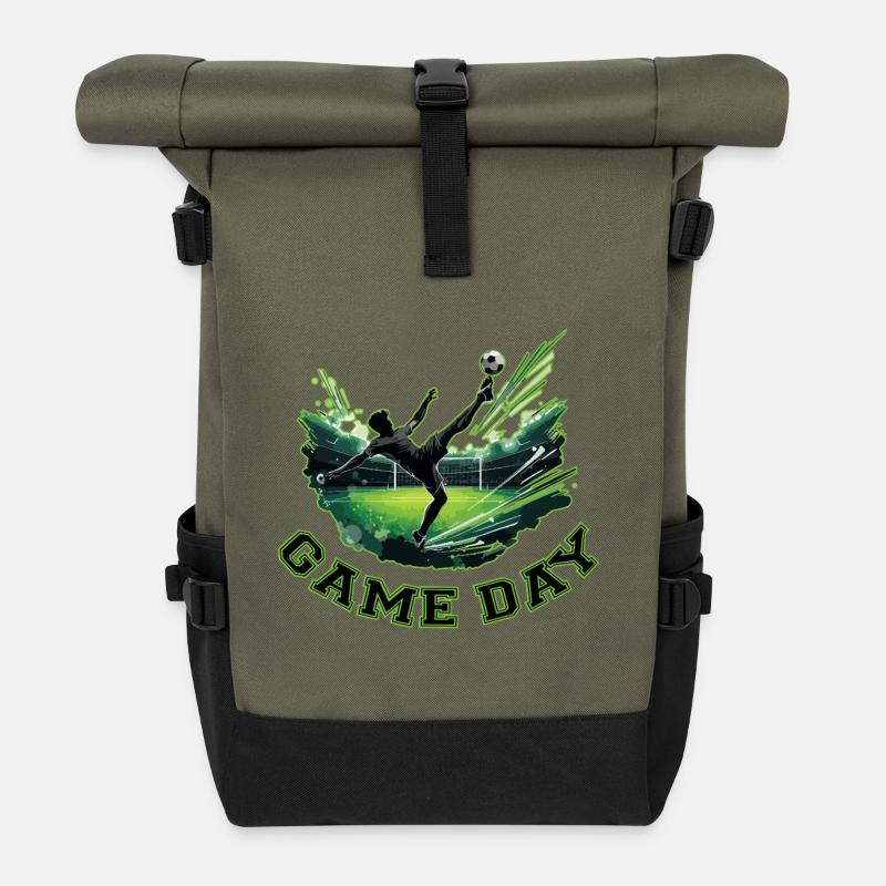 Spieltags-Fußball: Dynamischer Rettungsstand - Rolltop Rucksack - Olive/Schwarz