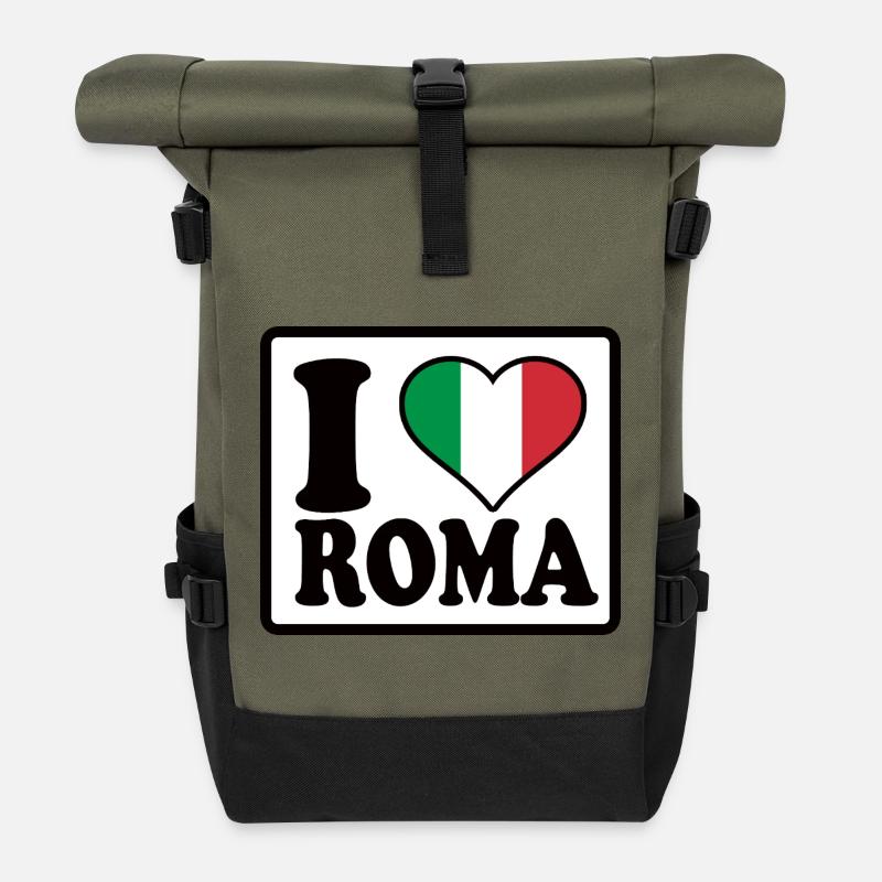 I love Roma, Rome - Roll Top Backpack - olive/black