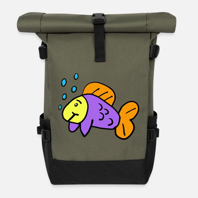 Fish Fish Kids Funny - Roll Top Backpack - olive/black
