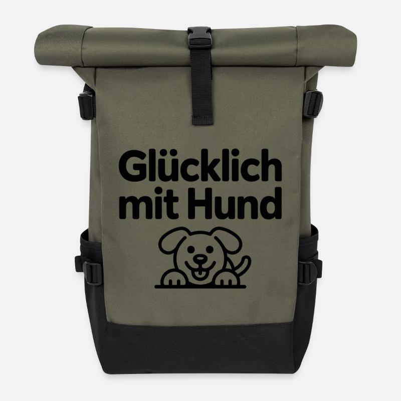 Glücklich mit Hund - Rolltop Rucksack - Olive/Schwarz