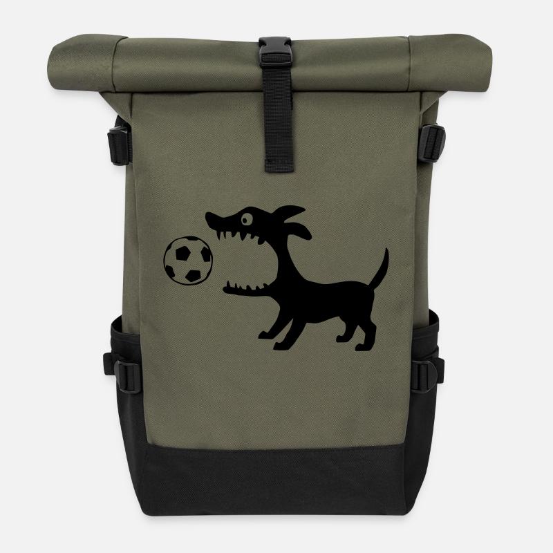 Hund frisst Ball - Rolltop Rucksack - Olive/Schwarz