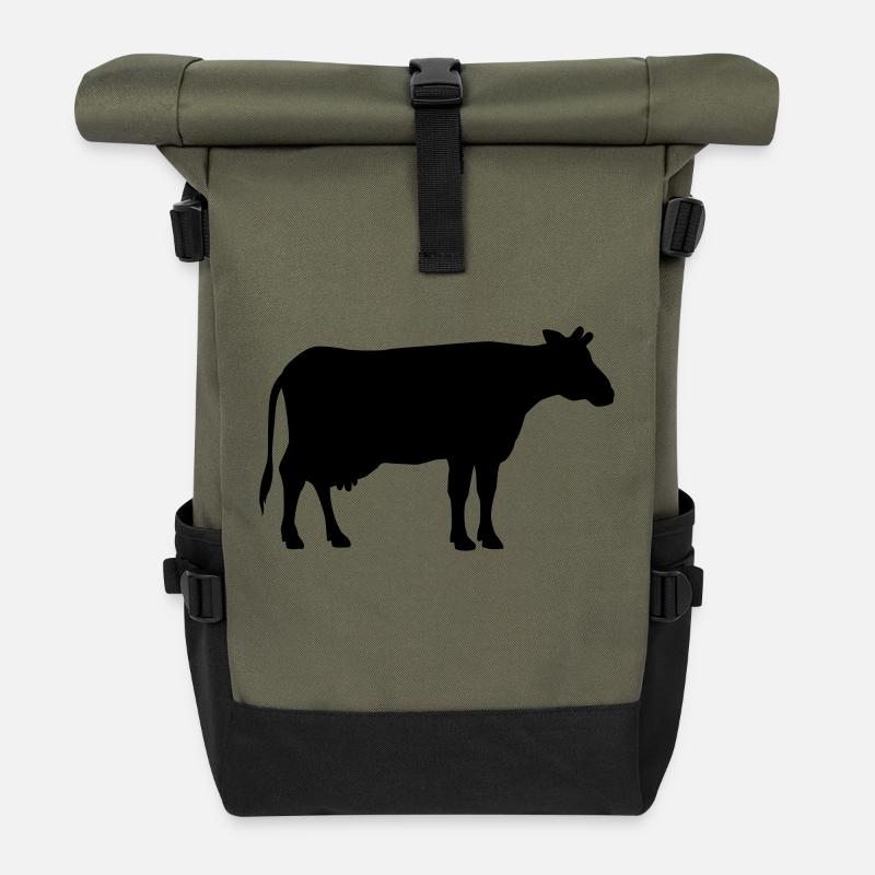 cow animal - Roll Top Backpack - olive/black
