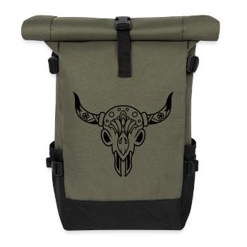 Death's head with horns - Roll Top Backpack - olive/black - Front