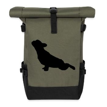 French Bulldog Yoga - Rolltop Rucksack - Olive/Schwarz - Vorne