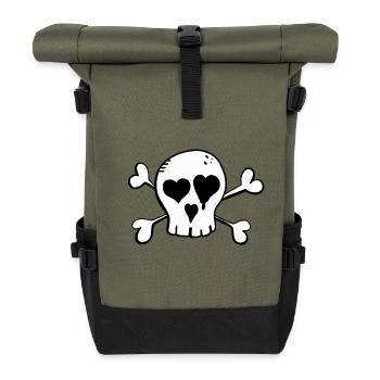 Skull with Heart - Skull - Skull -Skull - Roll Top Backpack - olive/black - Front