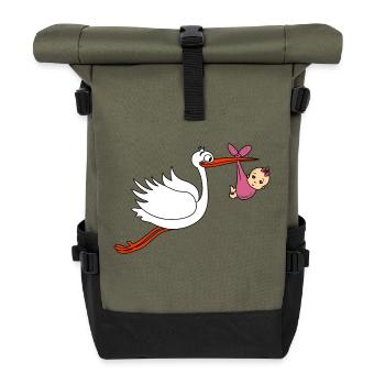 Storch Mädchen Junge Babies Schwanger - Rolltop Rucksack - Olive/Schwarz - Vorne