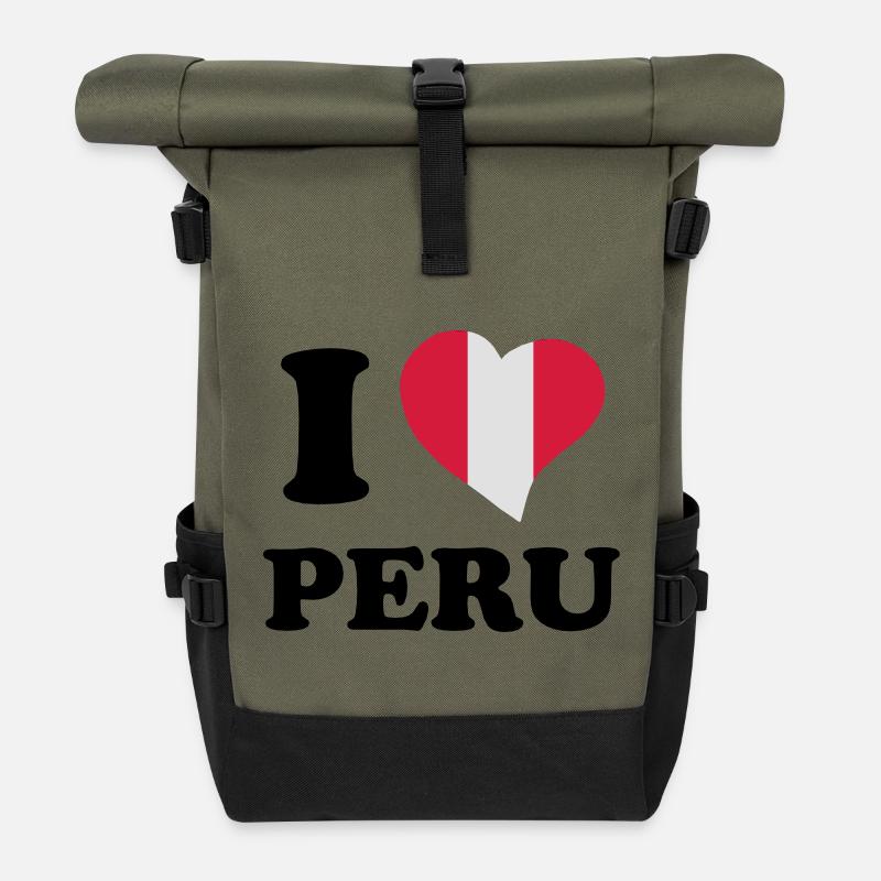 I love Peru - J'aime Pérou - Sac à dos roll top - olive/noir