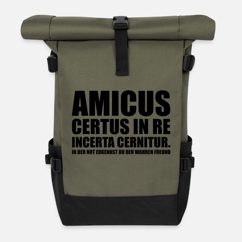 Amicus Certus In Re Incerta Cernitur In - Rolltop Rucksack - Olive/Schwarz