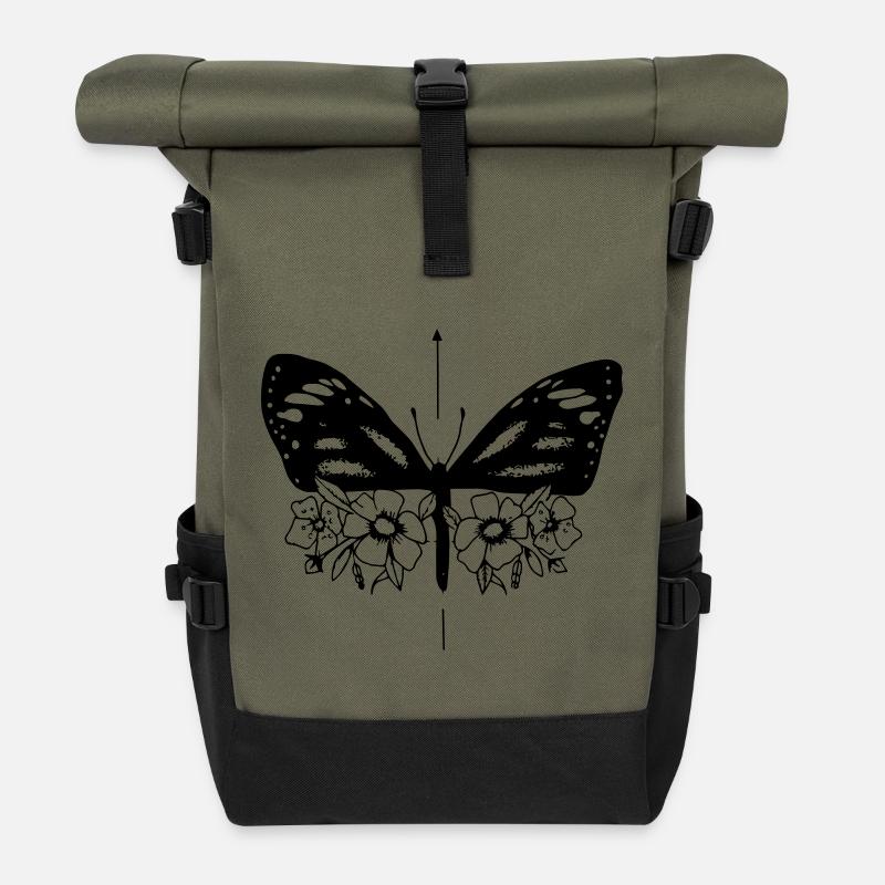 FlowerButterfly - Rolltop Rucksack - Olive/Schwarz