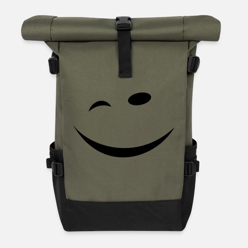 Zwinkersmiley - Rolltop Rucksack - Olive/Schwarz