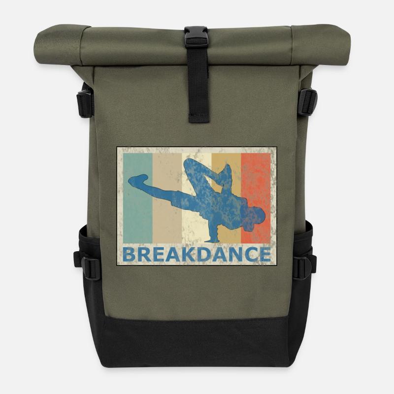 Retro Vintage Style Breakdance Breakdancing HipHop - Rolltop Rucksack - Olive/Schwarz