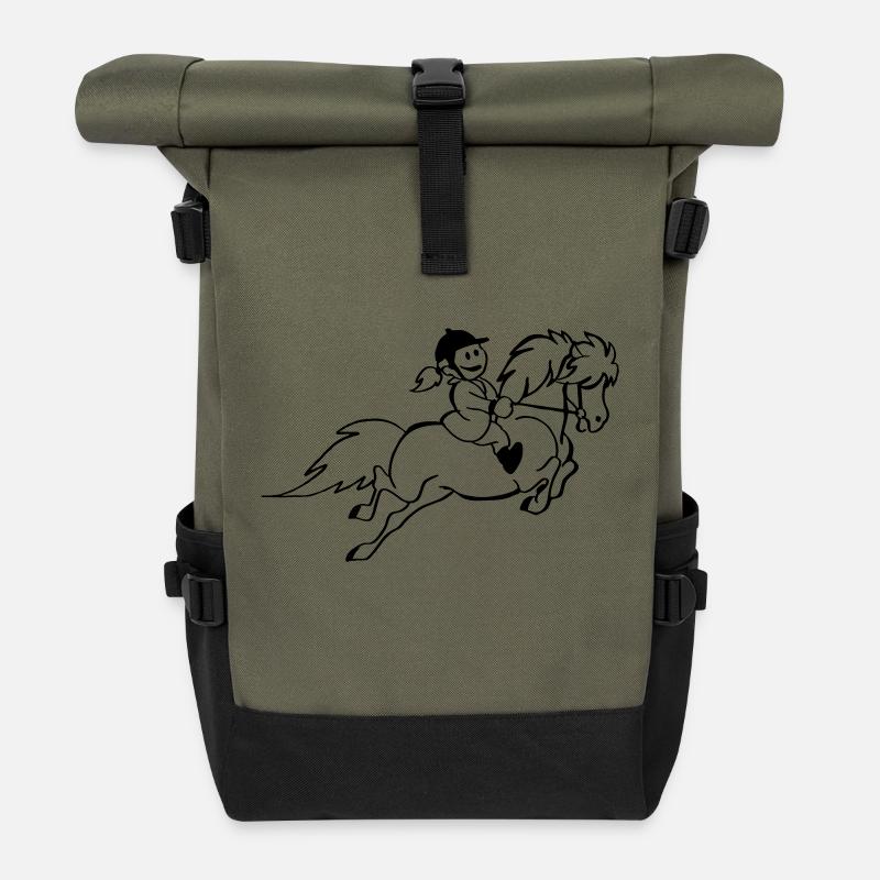 Pony rider - Roll Top Backpack - olive/black