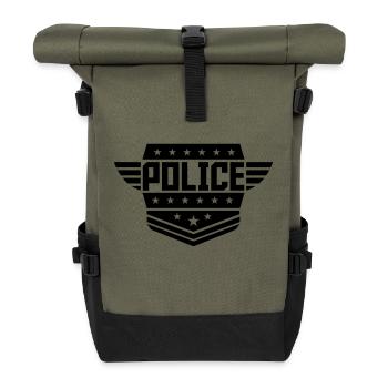 Police Wappen Rang Abzeichen - Rolltop Rucksack - Olive/Schwarz - Vorne
