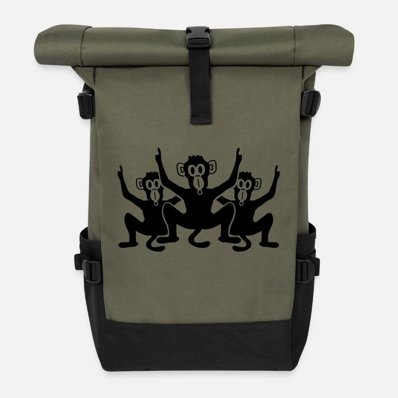 3 lustige Party feier Affen Freunde Team - Rolltop Rucksack - Olive/Schwarz