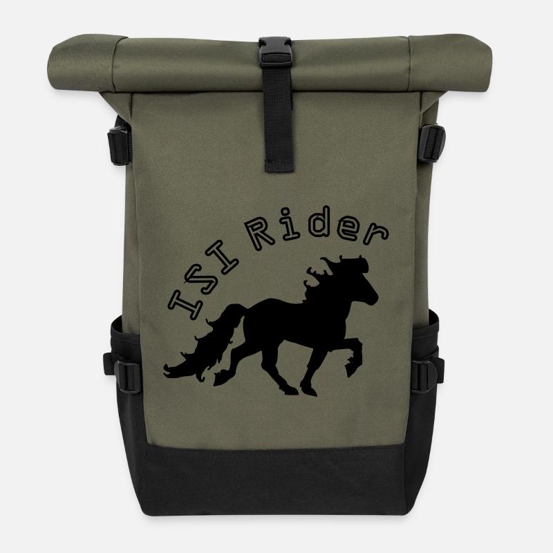 Cooles Islandpferd,  ISI Rider - Rolltop Rucksack - Olive/Schwarz
