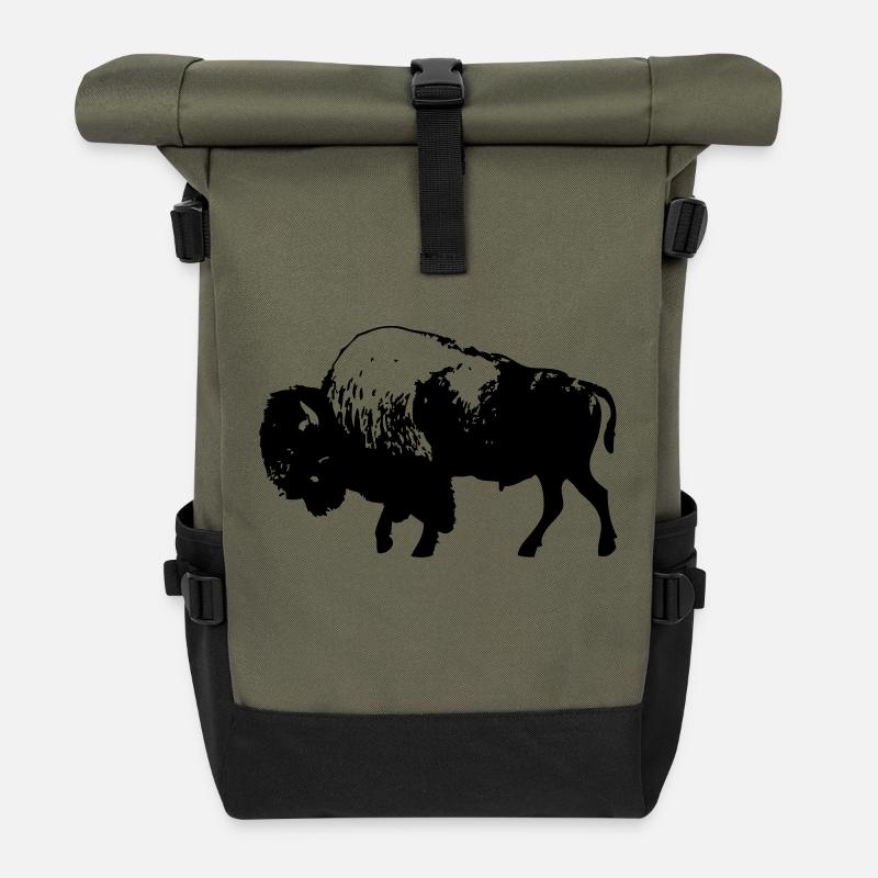 Bison - Wisent - Büffel - Buffalo - Rolltop Rucksack - Olive/Schwarz
