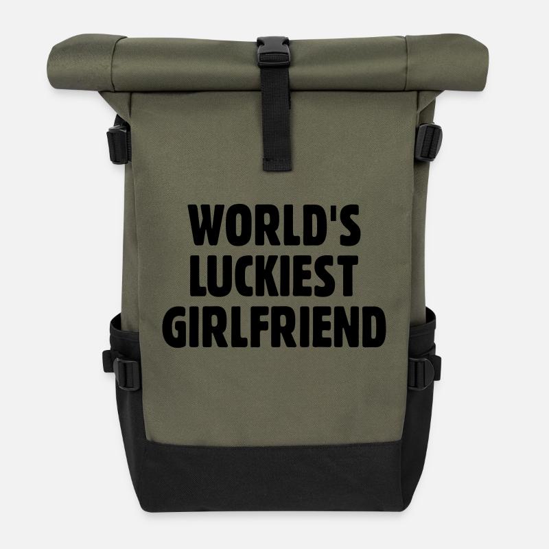 World's Luckiest Girlfriend - Roll Top Backpack - olive/black
