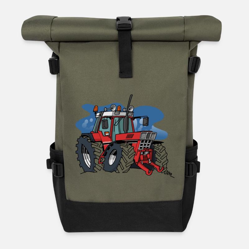 0871 IH tractor - Roll Top Backpack - olive/black