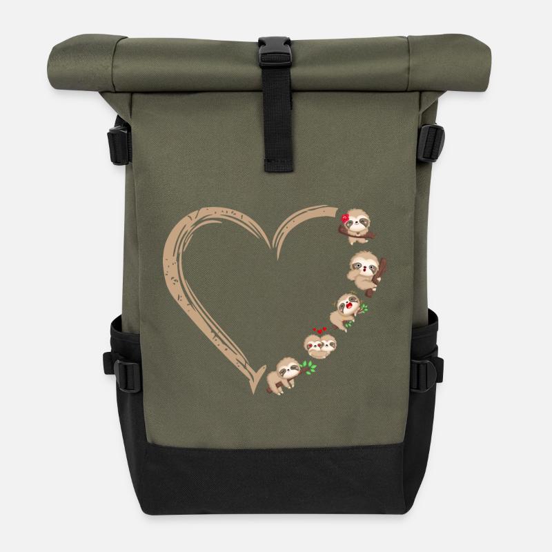 Herz Faultier Süßes Sloth Design - Rolltop Rucksack - Olive/Schwarz