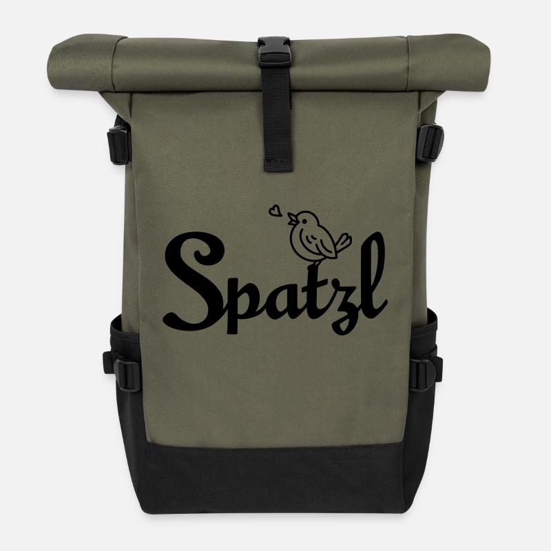 Spatzl – Kosename der Bayern - Rolltop Rucksack - Olive/Schwarz