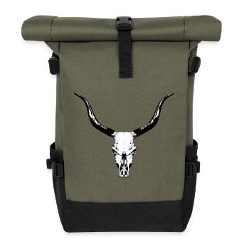 Crâne de bovin / crâne osseux d’un taureau - Sac à dos roll top - olive/noir - Devant