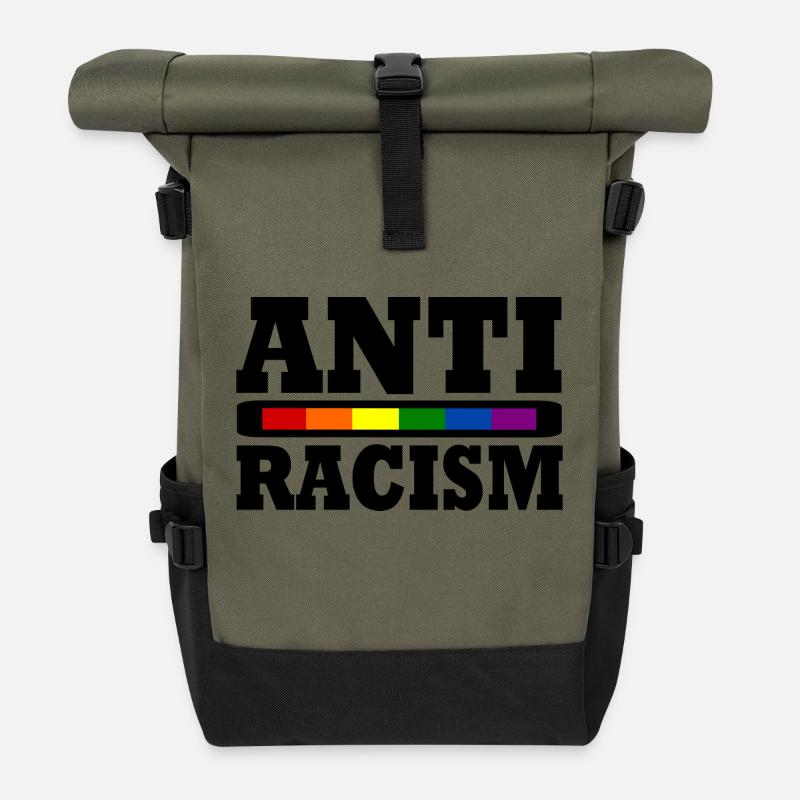 Antirassismus - Rolltop Rucksack - Olive/Schwarz