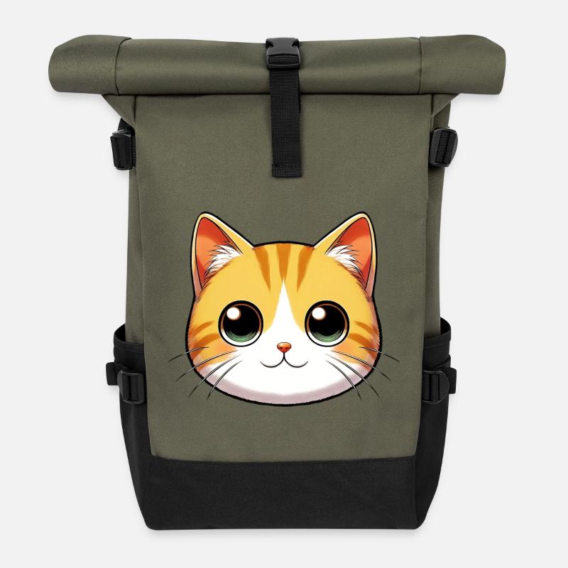 Katze - Rolltop Rucksack - Olive/Schwarz
