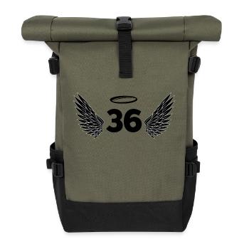 Nummer 36 Engel - Flügel zum 36. Geburtstag - Rolltop Rucksack - Olive/Schwarz - Vorne