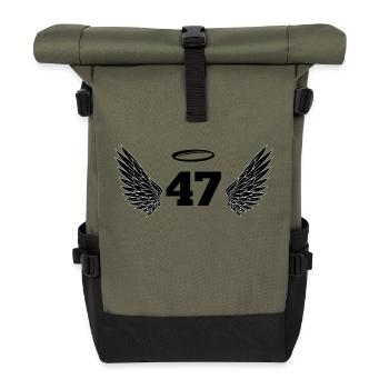 Engelszahl 47 - Flügel zum 47. Geburtstag - Rolltop Rucksack - Olive/Schwarz - Vorne