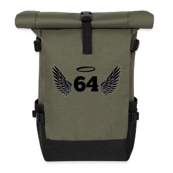 Nummer 64 Engel - Flügel zum 64. Geburtstag - Rolltop Rucksack - Olive/Schwarz - Vorne