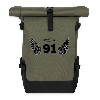 Nummer 91 Engel - Flügel zum 91. Geburtstag - Rolltop Rucksack - Olive/Schwarz - Vorne