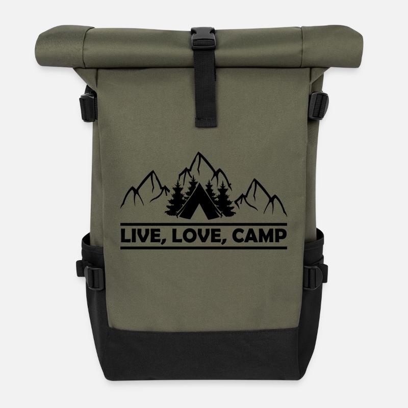 Live Love Camp - Roll Top Backpack - olive/black