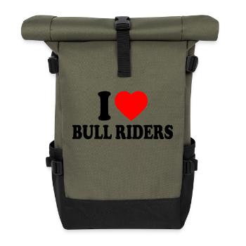 I love bull riders - Rolltop Rucksack - Olive/Schwarz - Vorne