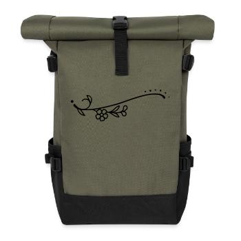 Curved Line Flowers - Roll Top Backpack - olive/black - Front