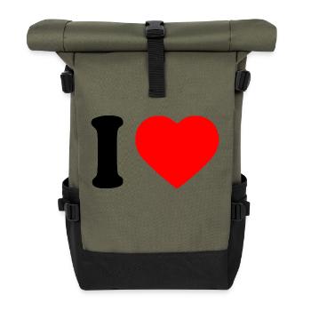 I love - Roll Top Backpack - olive/black - Front