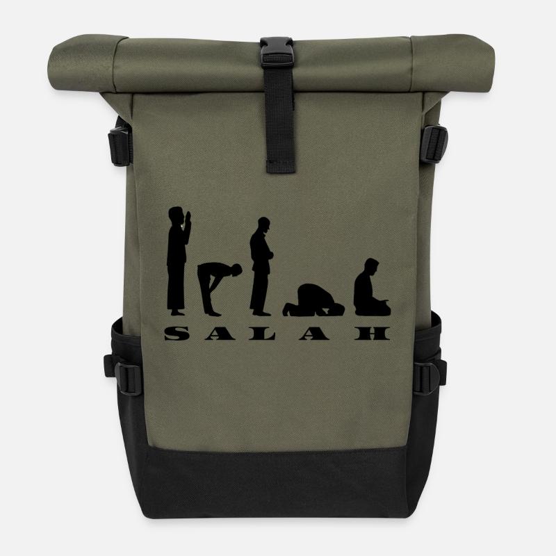 Salah Prayer Silhouette Design - Roll Top Backpack - olive/black